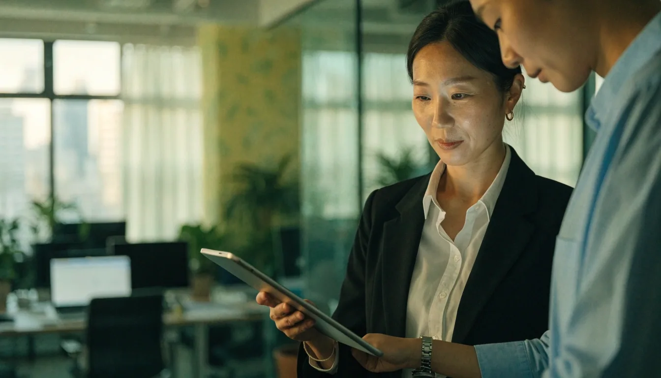 크리솔란 편집팀이 부산 사무실에서 AI 도구 검토 결과를 함께 확인하는 모습